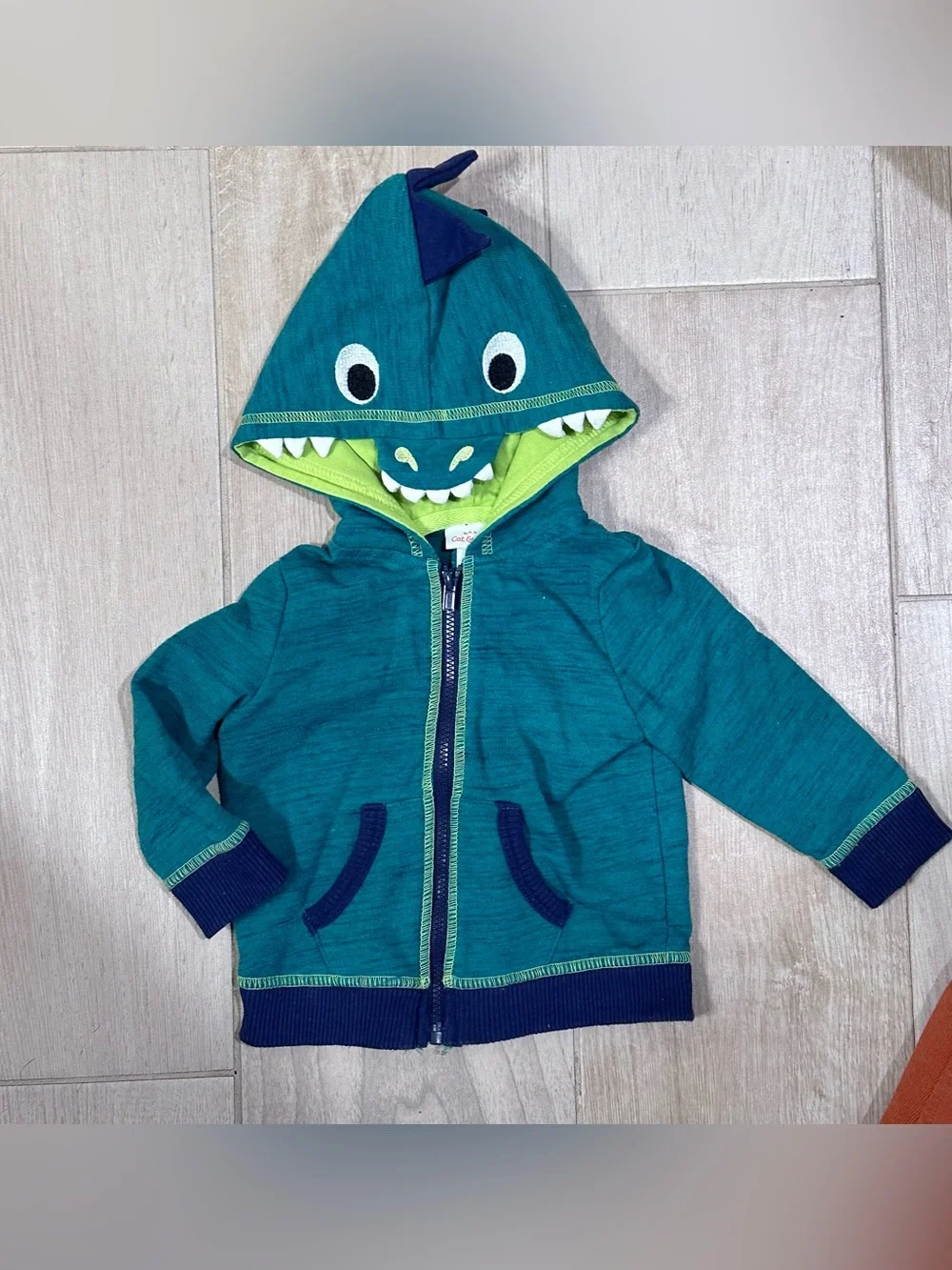 Kids Teal Dinosaur Hooded Zip-Up Sweatshirt